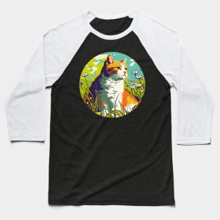 Cat Thinking Life In The Meadow Colorful - Cat Lover Baseball T-Shirt